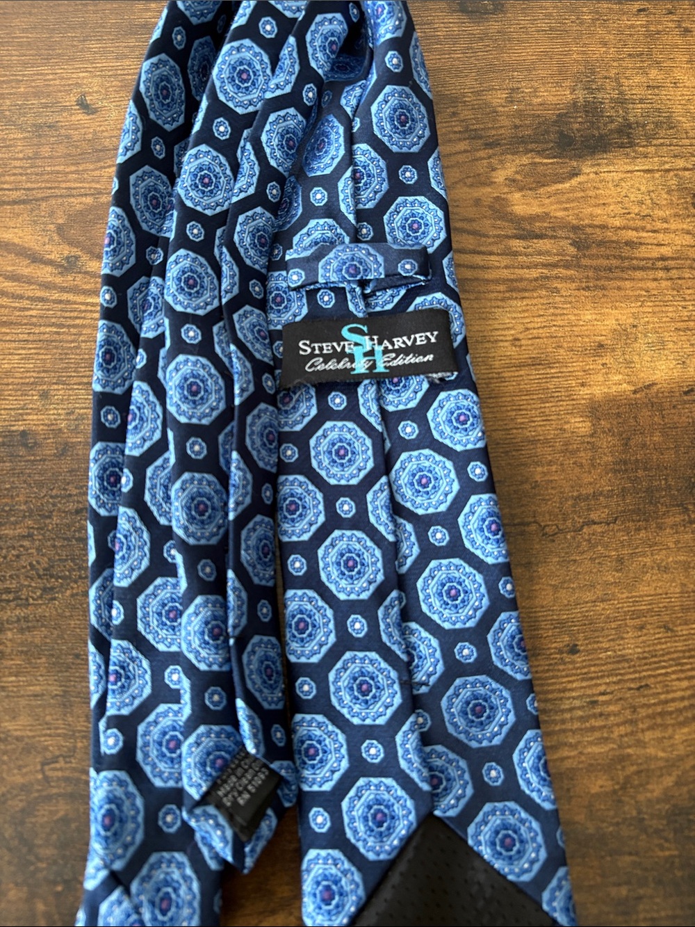 Blue Geometric Medallion Silk Tie - Picture 2 of 2